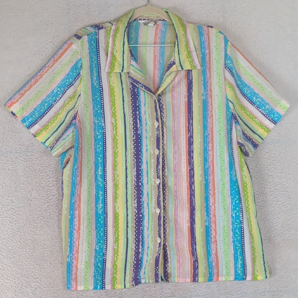 morgan crossing Tops - Morgan Crossing Women's Vintage‎ Colorful Striped Button Down Blouse Size 16